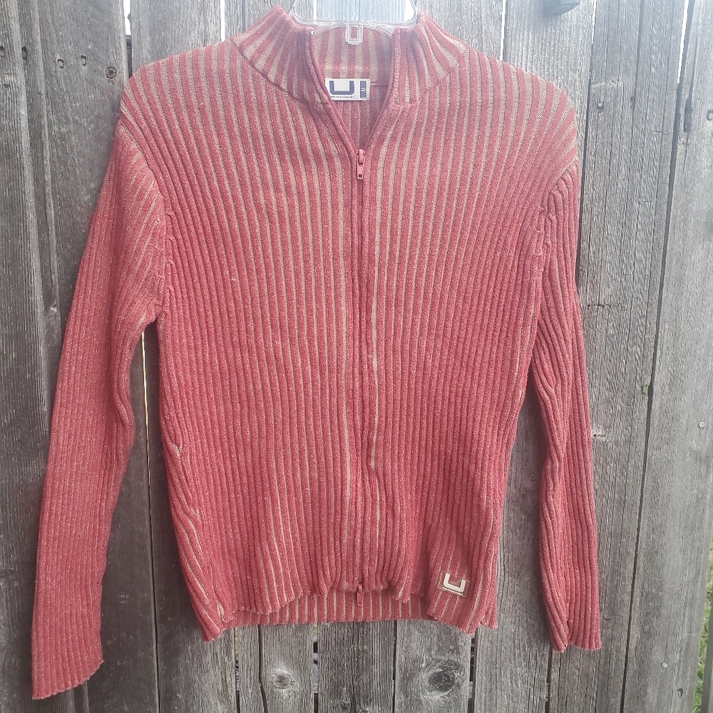 Adolfo Dominguez Red Zip Up Fitted Sweater sz Med